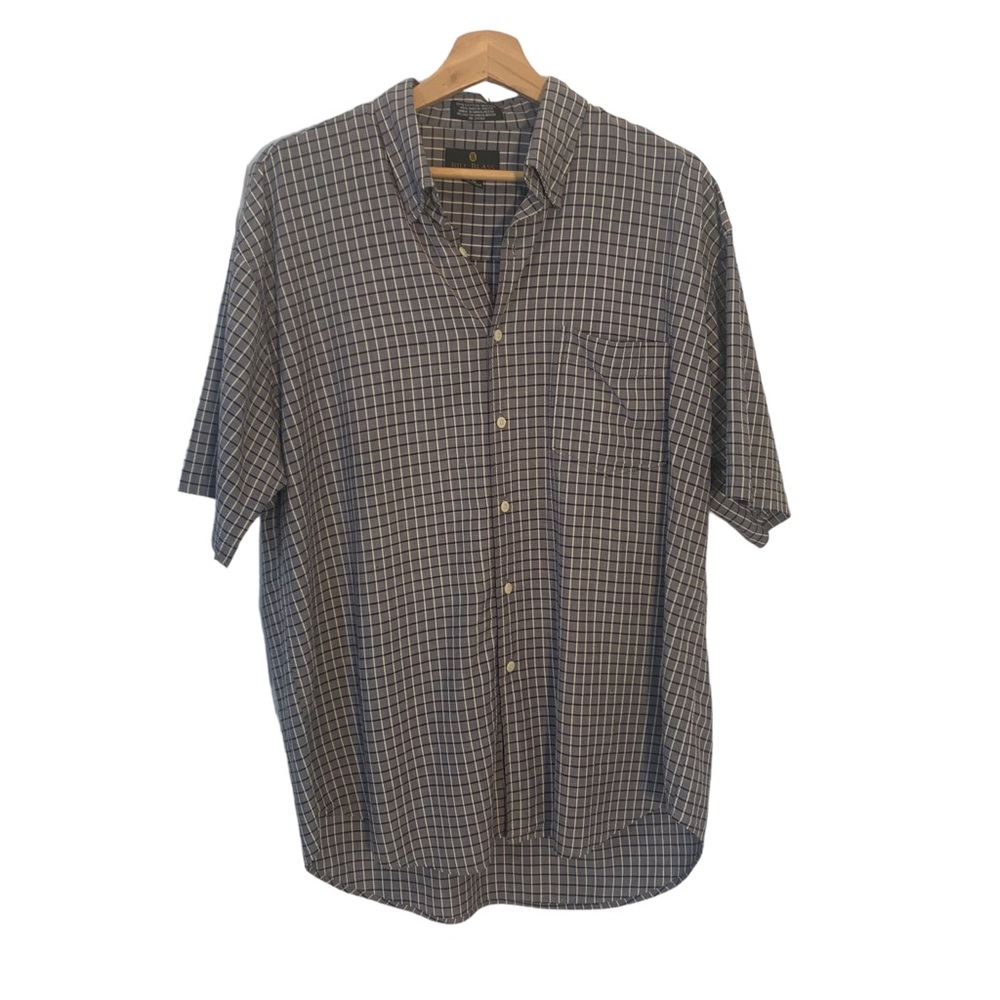 Bill Blass Black Label Mens Blue Plaid Short Sleeve Shirt Size M